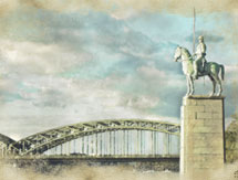 Der Brückenwächter von Köln vor der Hohenzollernbrücke